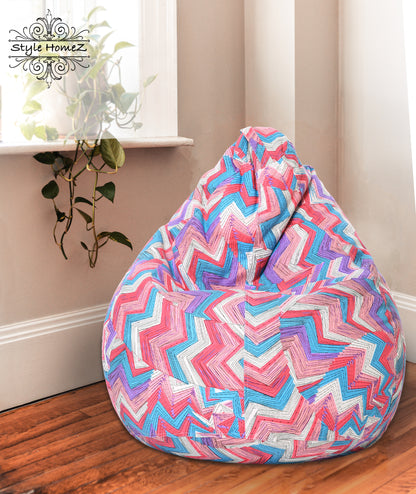 Style Homez Classic Premium Cotton Canvas Geometric Printed Bean Bag XL Size Filled with Beans Fillers