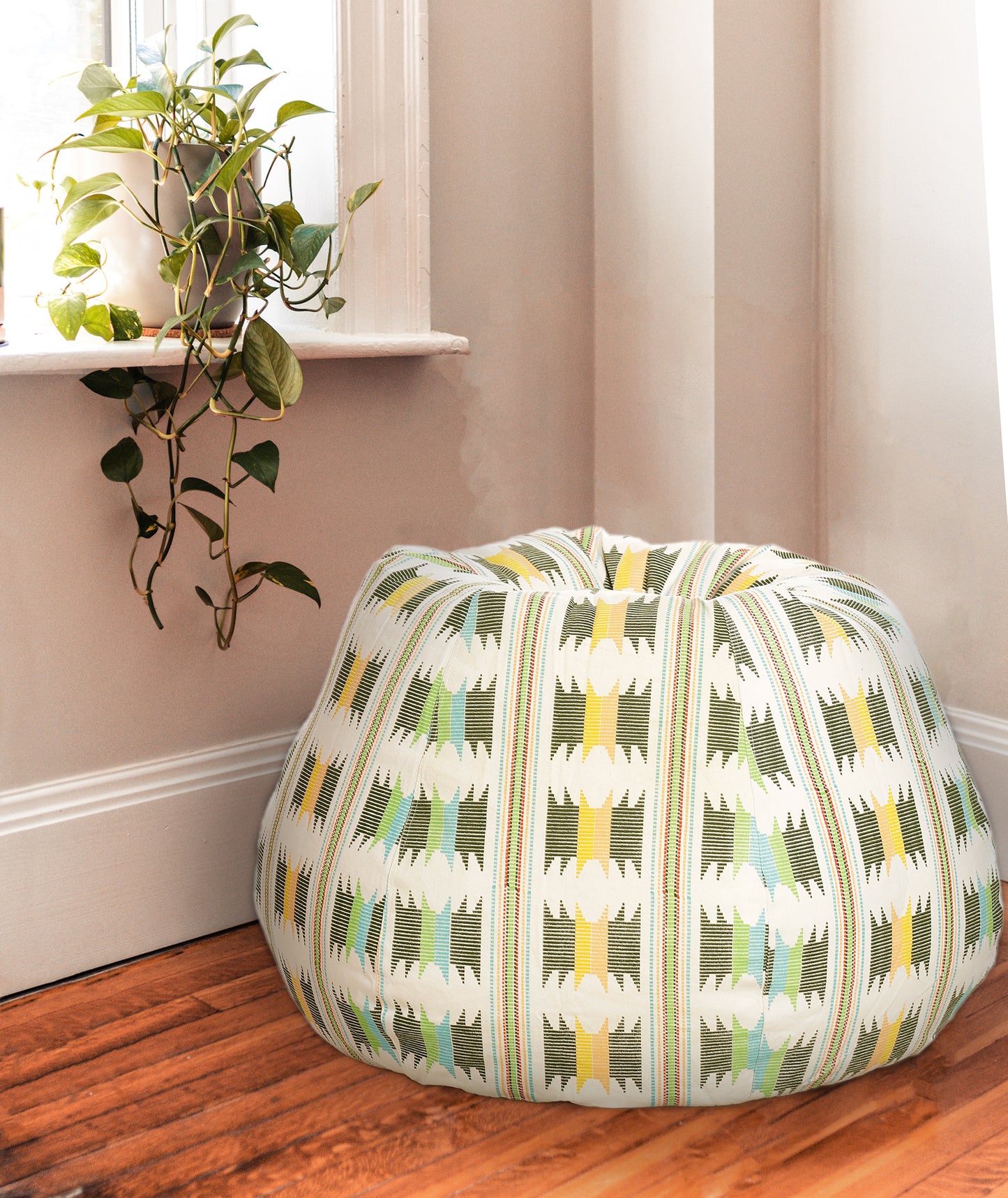 Style Homez Classic Premium Cotton Canvas IKAT Printed Bean Bag XL Size Filled with Beans Fillers