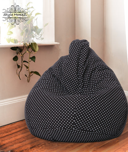 Style Homez Classic Premium Cotton Canvas Polka Dots Printed Bean Bag XL Size Filled with Beans Fillers