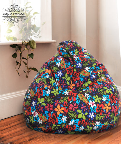 Style Homez CLASSIC BEAN BAG, Cotton Canvas Floral Printed, XL Size Cover Only