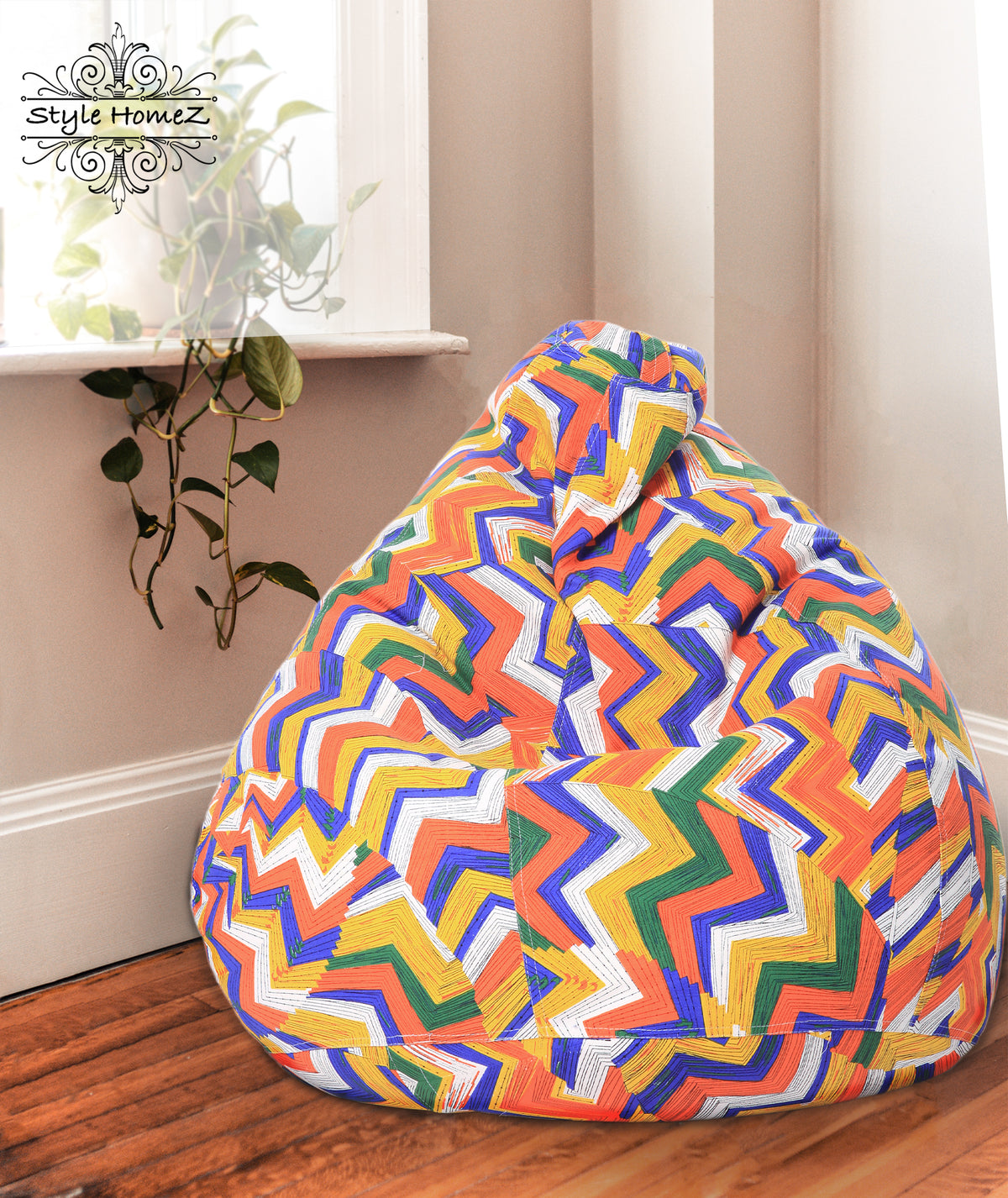 Style Homez CLASSIC BEAN BAG, Cotton Canvas Geometric Printed, XL Size Cover Only